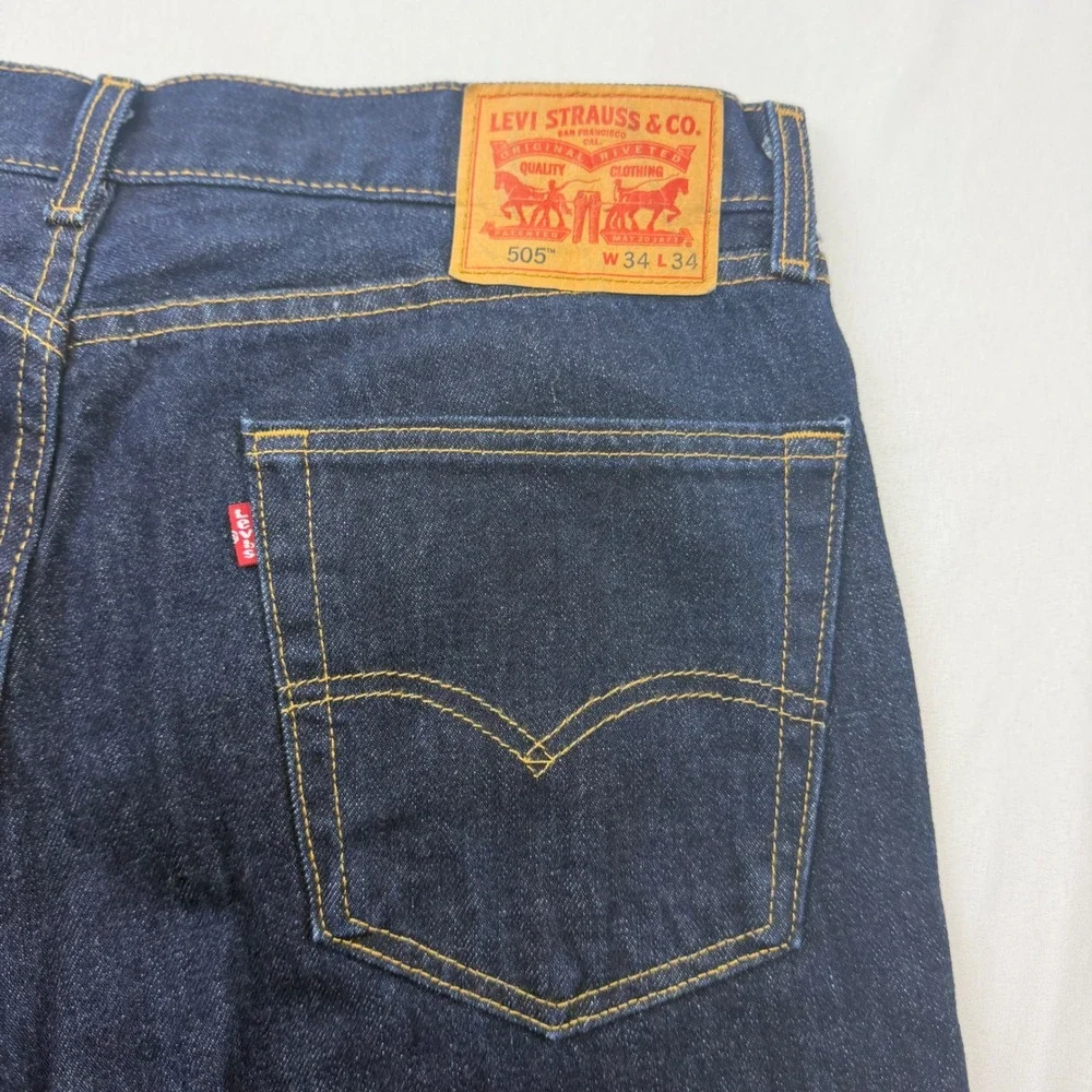 Levi's 501 Original Fit Jeans Men 34x34 Dark Wash Indigo Denim Straight Leg